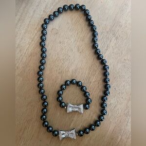 Kate Spade Gray Beaded Necklace and bracelet with Silver Bow